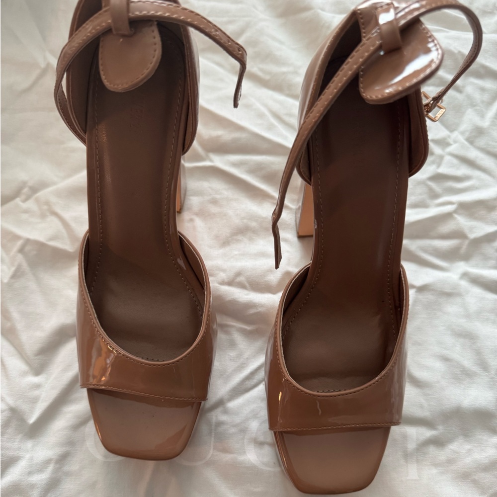 Forever 21 Nude Patent Block Heel Sandals